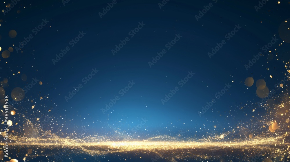 Elegant Background with Golden Glitter and Empty Space in the Middle, Dark Blue Background with Golden Stars Border Elegant Background with Golden Glitter and Empty Space in the Middle, Dark Blue Background with Golden Stars Border