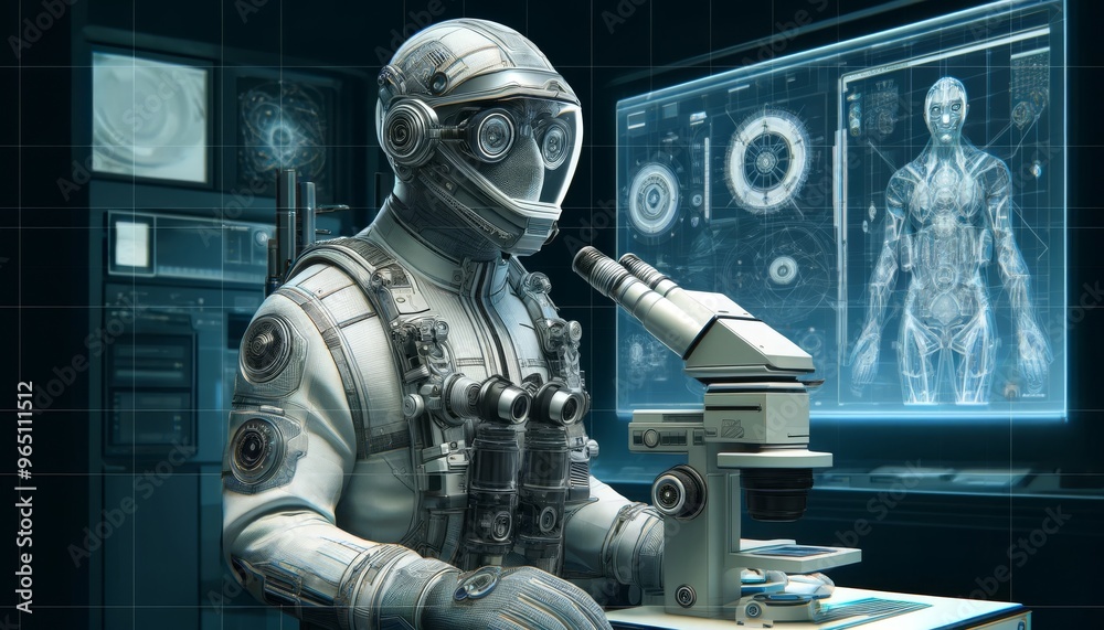 A detailed image of a scientific researcher in lab gear, featuring a character wearing a protective suit in a lab settingi. A detailed image of a scientific researcher in lab gear, featuring a character wearing a protective suit in a lab settingi.