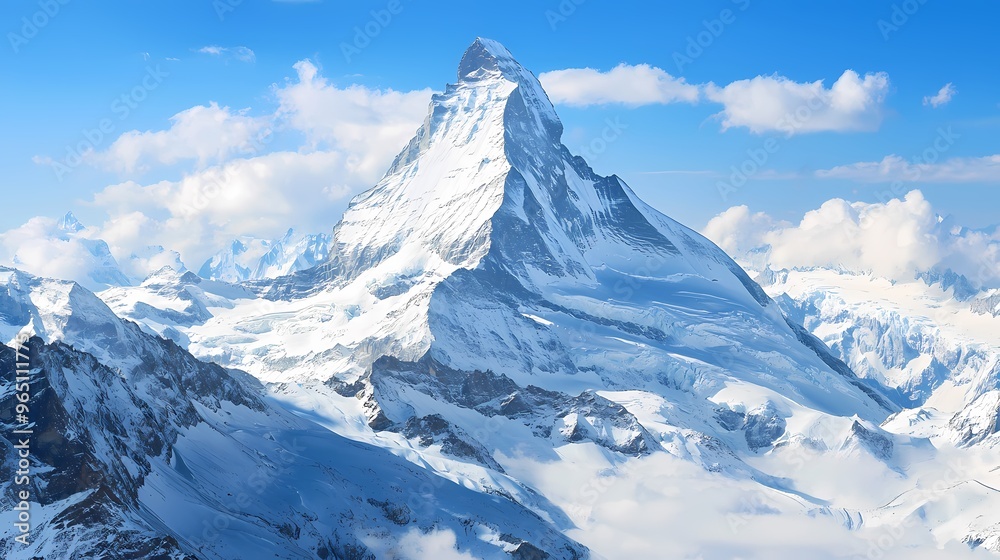 Majestic snow-capped mountain standing tall under a clear blue sky. Majestic snow-capped mountain standing tall under a clear blue sky.