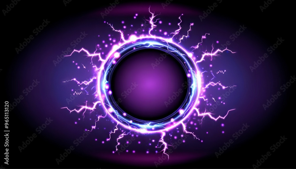 A glowing circular portal with electric sparks radiating outward, set against a dark background. A glowing circular portal with electric sparks radiating outward, set against a dark background.
