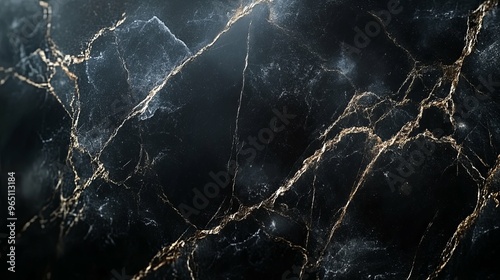 Black Marble Surface with Golden Veins and Glimmering Texture