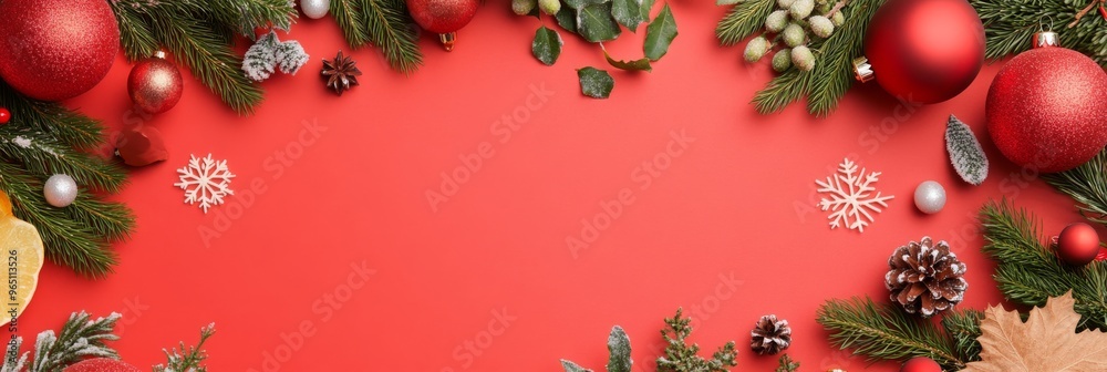 Festive Christmas Ornaments and Snowflakes on Vibrant Background for Digital Marketing Banner Campaigns Festive Christmas Ornaments and Snowflakes on Vibrant Background for Digital Marketing Banner Campaigns
