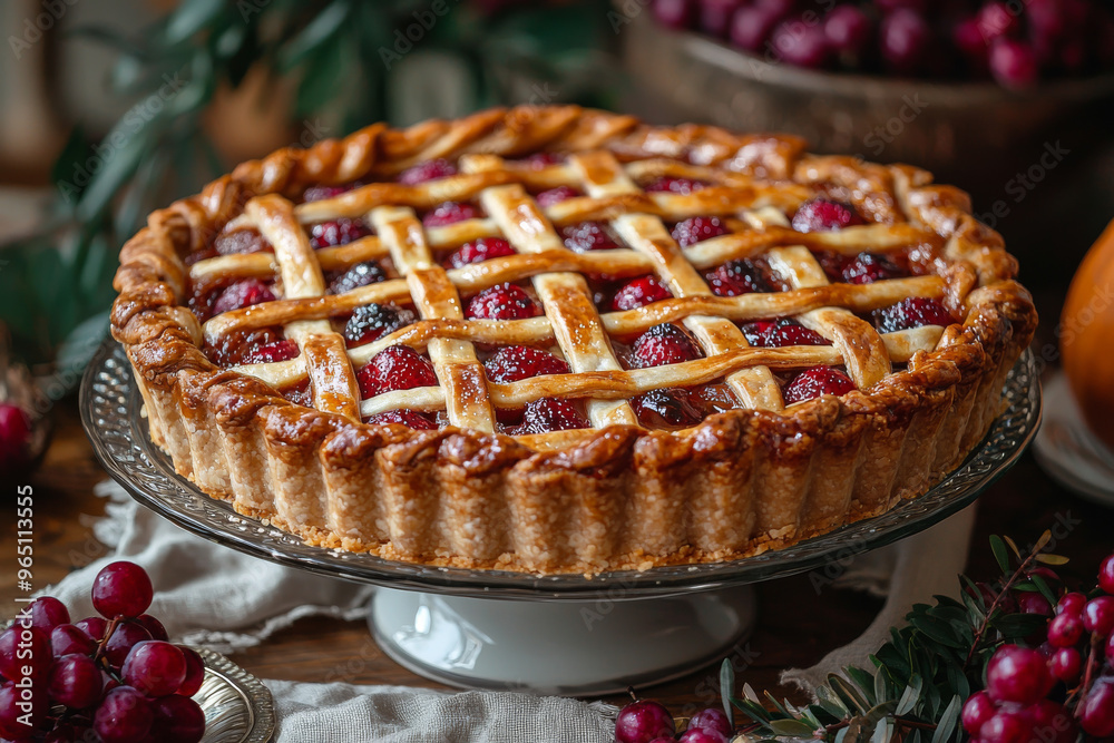A freshly baked berry pie with a golden crust. A freshly baked berry pie with a golden crust.