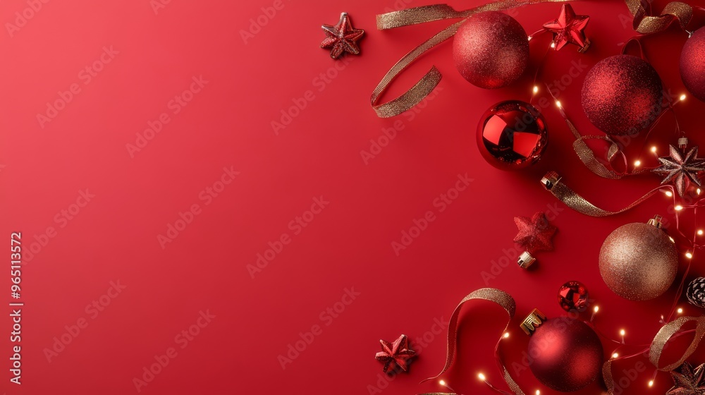 Fototapeta premium Vibrant Christmas Baubles and Lights Collection for Festive Digital Marketing Banner