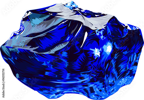 Natural rough sapphire gemstone. Vector illustration of stunning uncut gemstone sapphire, renowned for its deep, royal blue color and exceptional clarity.