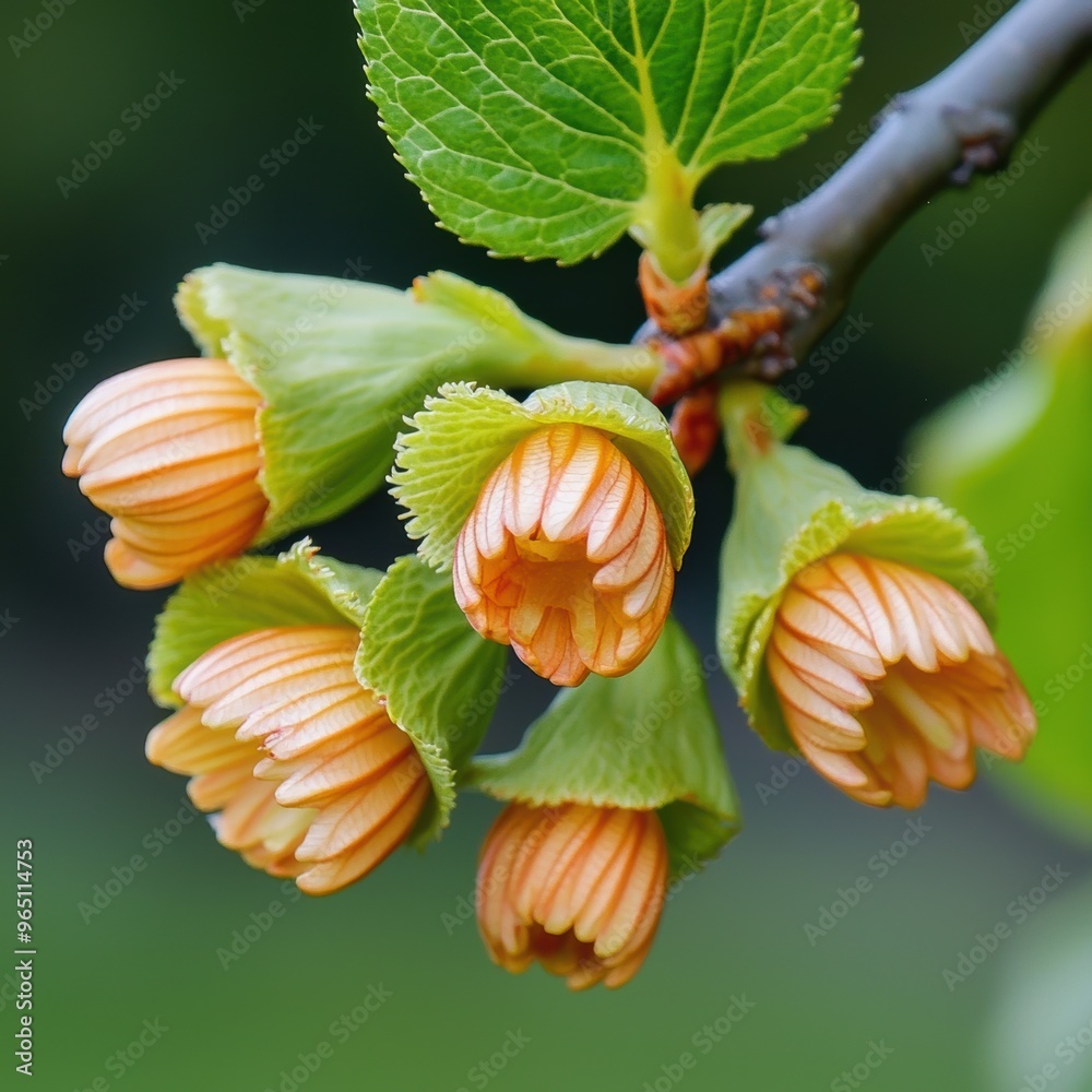 Close-up of stunning orange flowers with green leaves on a branch, highlighting the beauty of nature in springtime. Close-up of stunning orange flowers with green leaves on a branch, highlighting the beauty of nature in springtime.