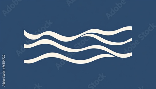 Simple Line Art Logo Featuring Wavy White Lines on Blue Background, Representing Water