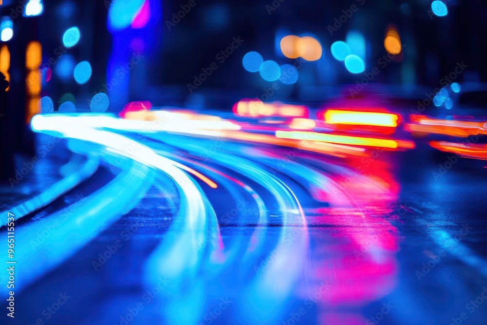 Neon lights in long exposure Blurry lights from traffic Blue light waves Neon lights in long exposure Blurry lights from traffic Blue light waves