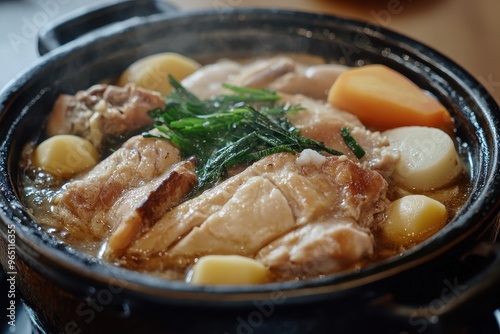 Season chicken stew with salt a traditional Japanese dish