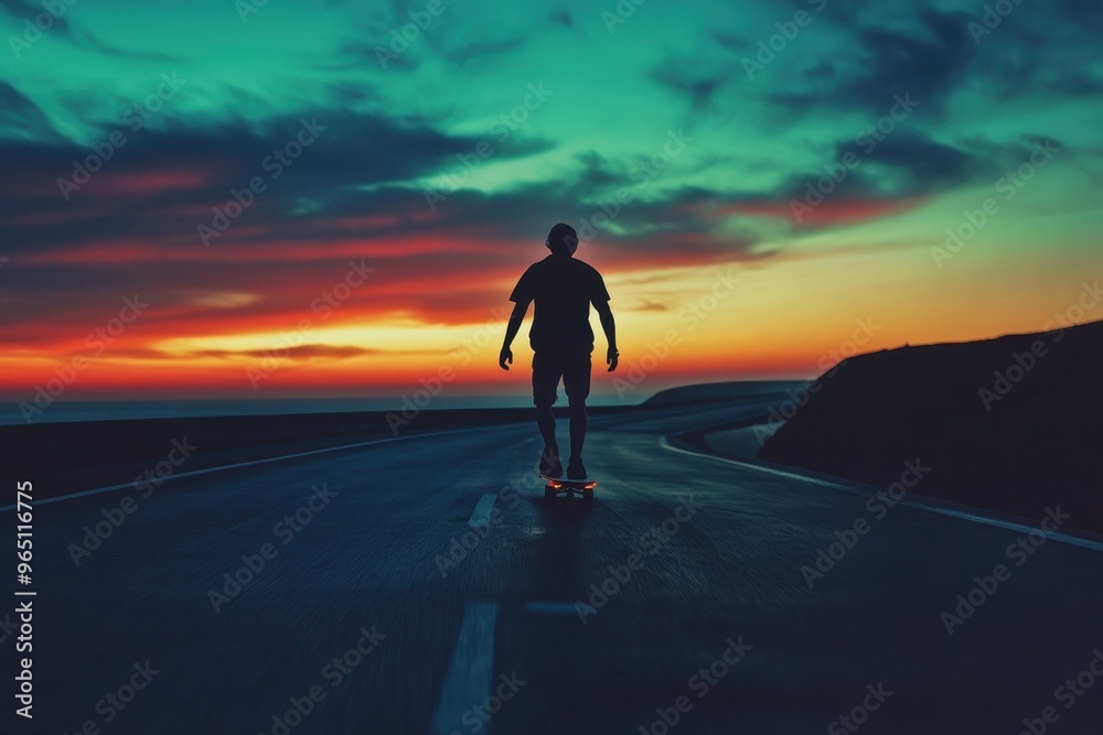 Skateboarder at sunset Skateboarder at sunset