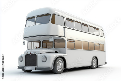 Double decker old vintage city shuttle bus isolated in white background