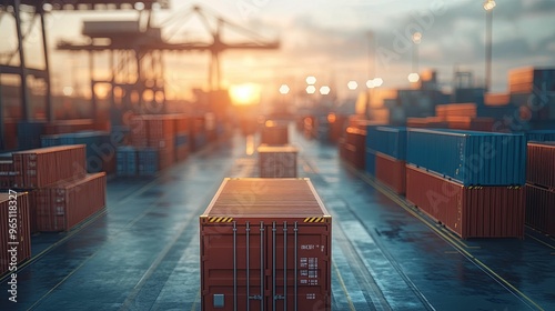 Cargo Containers at Sunset in a Shipping Port