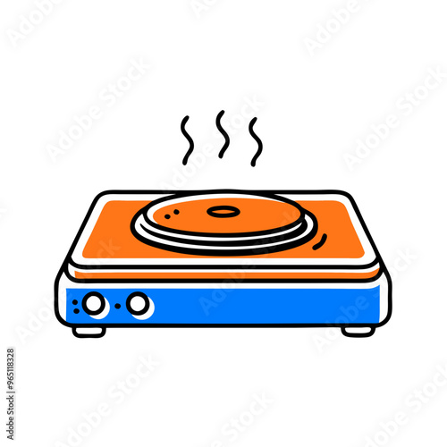 Hot Plate Icon, Blue and Orange Laboratory Heating Equipment
