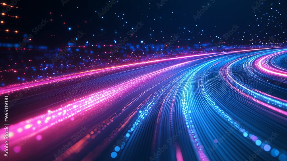Abstract Digital Light Trails with Blue and Pink Glowing Particles Abstract Digital Light Trails with Blue and Pink Glowing Particles