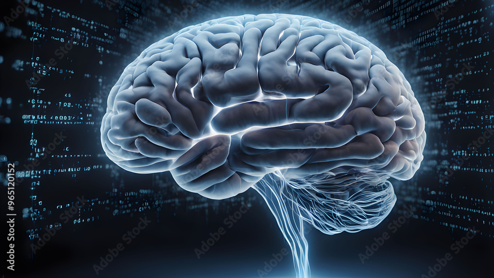 Human brain on digital background, 3D rendering. Computer digital drawing. Human brain on digital background, 3D rendering. Computer digital drawing.
