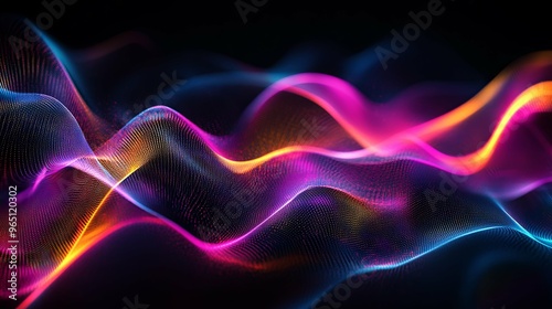 Abstract Neon Waves of Particles on Black Background