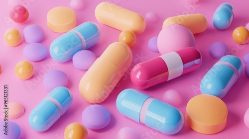 Various colorful pills and capsules isolated on a white background representing medicine and healthcare