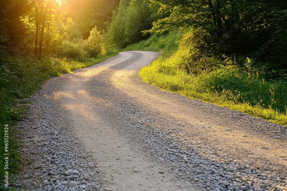 Obraz premium Walk on sunny gravel road brings joy Relaxing near village on summer holiday