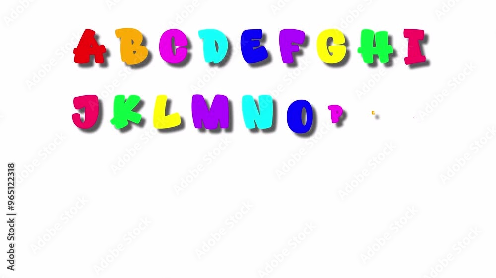 bubble font alphabet letter animation on white background, 3d alphabet animated, animation with flying letters with shadows.