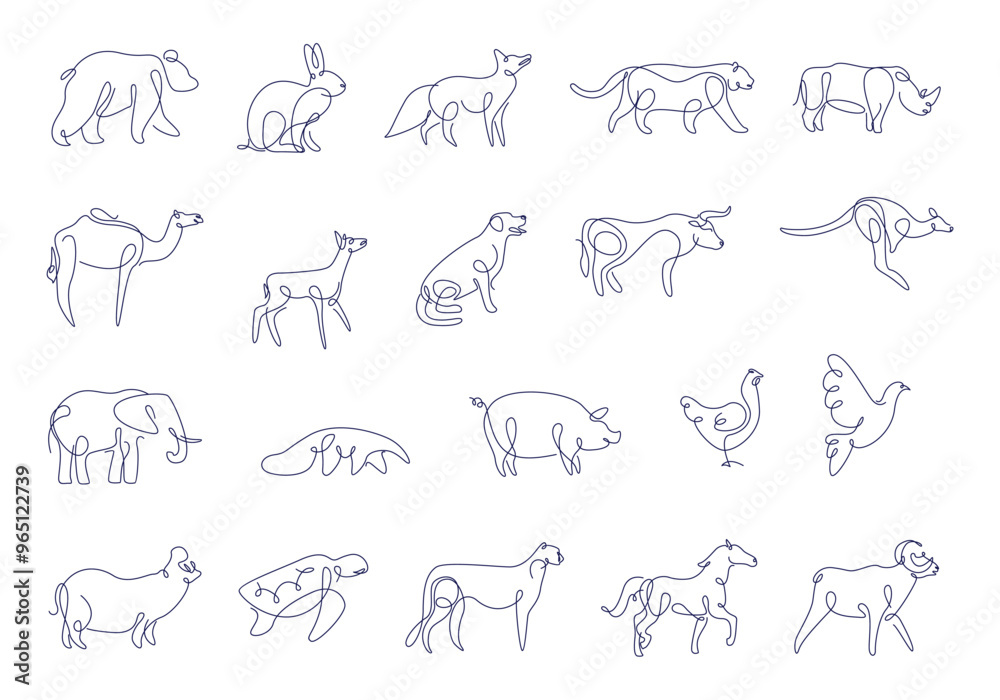 Line Art Animal Illustration Element Set Line Art Animal Illustration Element Set