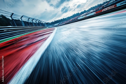 Wet racetrack after rain sunny day fast motion blur effect Ready for race