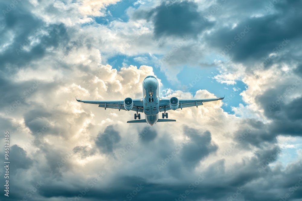 White airplane flying in sky with beautiful clouds Air travel White airplane flying in sky with beautiful clouds Air travel