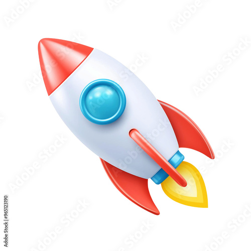 3D icon of a cute rocket isolated on transparent background