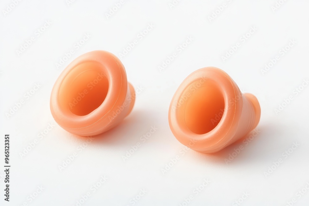 White background with ear plugs made of silicone for humans White background with ear plugs made of silicone for humans