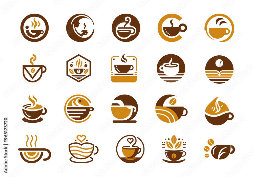 Modern Coffee Cafe Logo Element Set Modern Coffee Cafe Logo Element Set