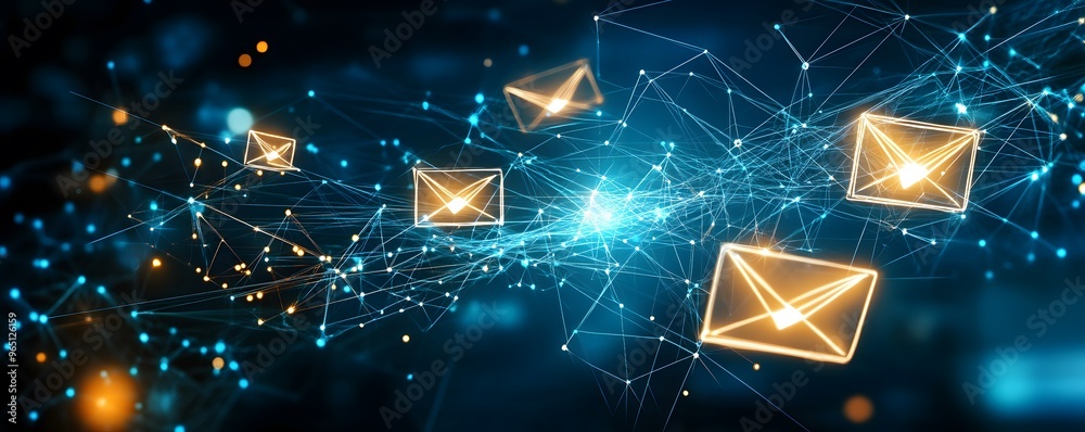 Digital Network with Email Icons. Digital Network with Email Icons.