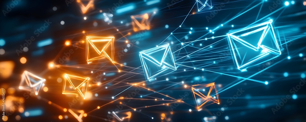 Abstract Network Connection with Glowing Email Icons. Abstract Network Connection with Glowing Email Icons.