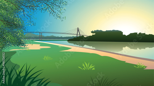 A park with a bridge over a lake