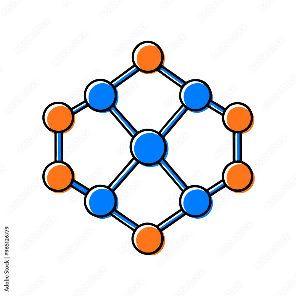 Complex molecular structure illustration in blue and orange for chemistry and science research Complex molecular structure illustration in blue and orange for chemistry and science research