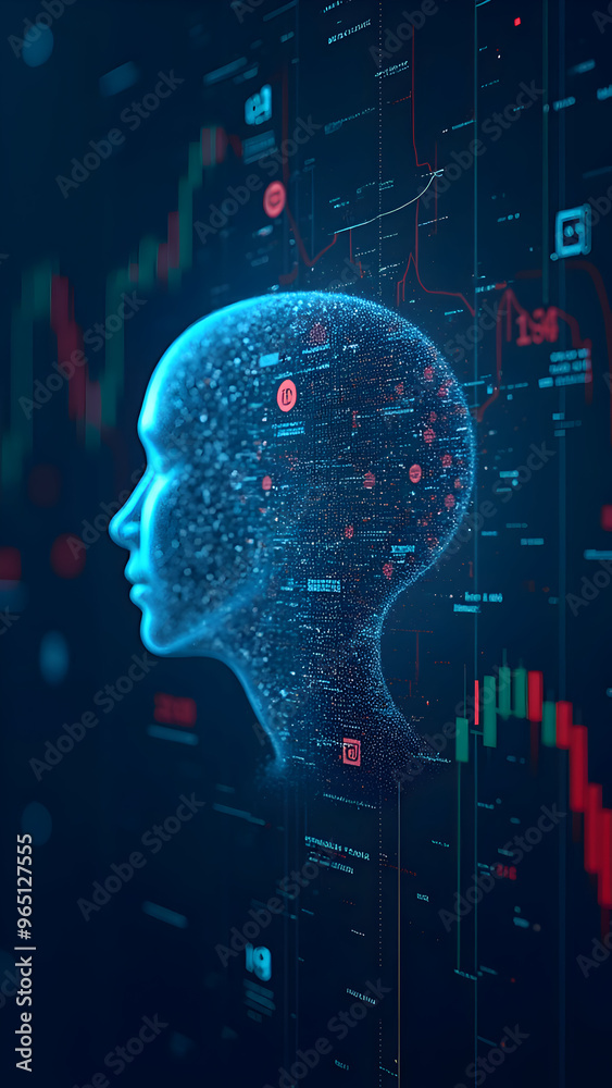 Digital Human Head with Data Visualizations and Stock Market Graphs ...