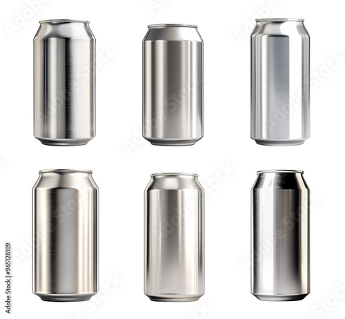 Aluminum ring pull cans set isolated on a transparent background, soda cans PNG, empty label beer can mockups