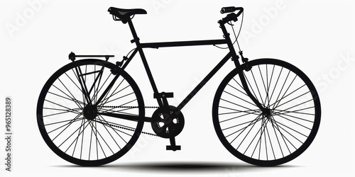 Dark silhouette of a bicycle against a plain white background, showcasing its design and structure clearly photo