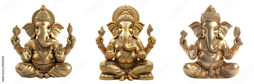 Set of Lord Ganesh idol made of gold, Isolated on white or transparent background Set of Lord Ganesh idol made of gold, Isolated on white or transparent background