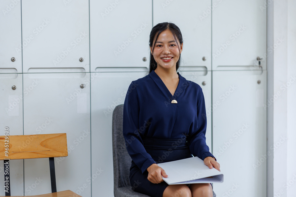 Recruitment, hiring and business woman in waiting room for corporate company or agency job interview. Portrait of happy, smile and confident girl with resume, paper and documents for HR opportunity.
Recruitment, hiring and business woman in waiting room for corporate company or agency job interview. Portrait of happy, smile and confident girl with resume, paper and documents for HR opportunity.