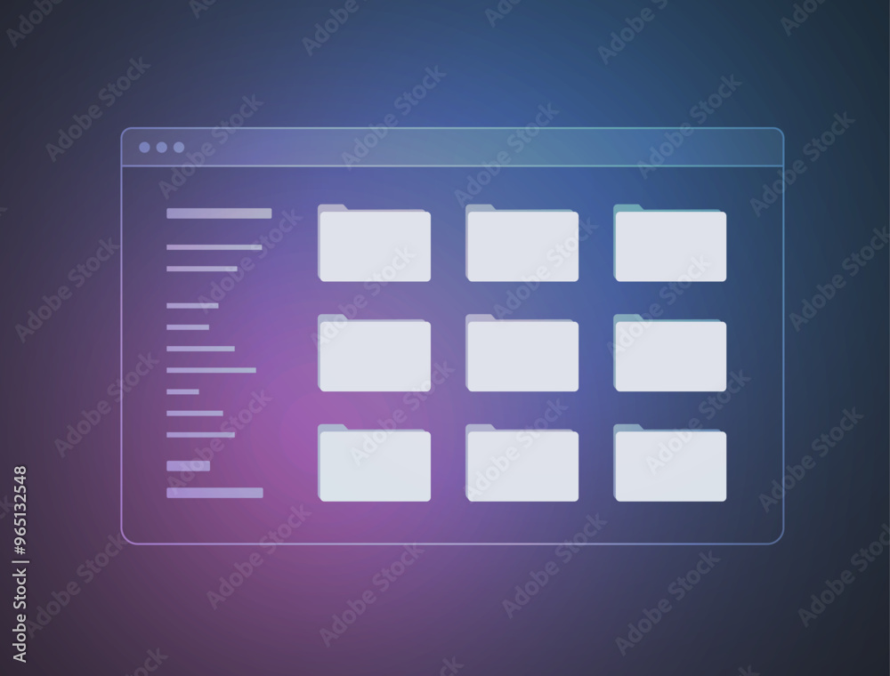 File manager with folders in modern design. Digital organization, file storage with folder icons, document management, cloud storage. User-friendly interface, data organization and easy navigation File manager with folders in modern design. Digital organization, file storage with folder icons, document management, cloud storage. User-friendly interface, data organization and easy navigation