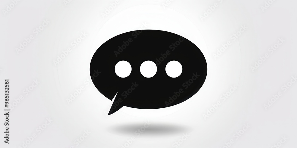 Dark silhouette of a speech bubble with three dots icon on a white background, representing communication and messaging concepts Dark silhouette of a speech bubble with three dots icon on a white background, representing communication and messaging concepts