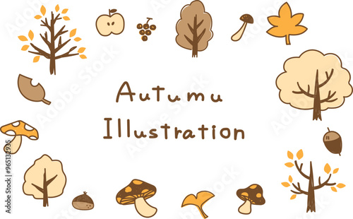 秋のゆるくてかわいいボタニカルイラスト