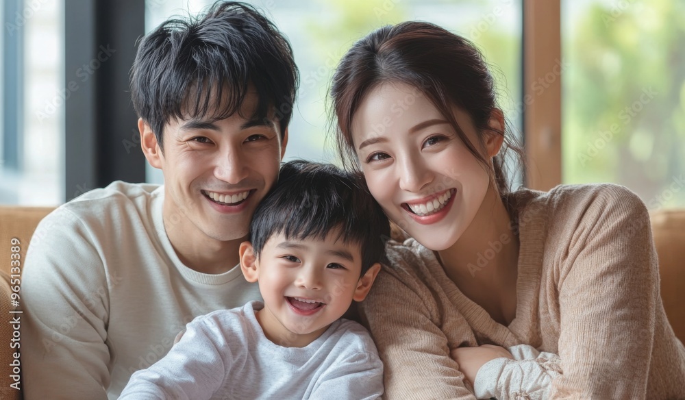 A happy Chinese family with two children sitting on the sofa at home, laughing and playing together in the living room. High-quality, realistic photograph. A happy Chinese family with two children sitting on the sofa at home, laughing and playing together in the living room. High-quality, realistic photograph.