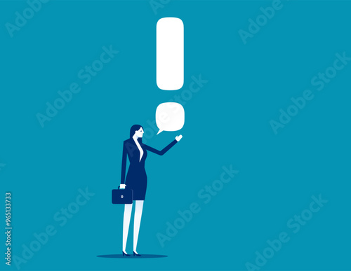 Story telling, speak out loud to draw attention and interest, fact important information or secret, businessman speaking with speech bubble as exclamation point. Caution and alert call concept