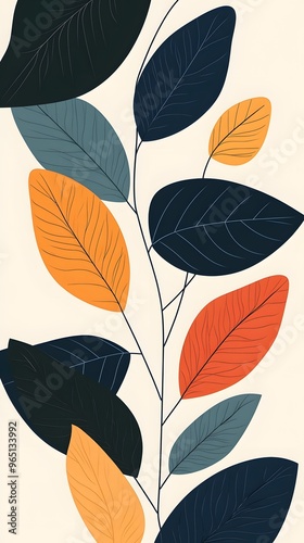 Abstract Illustration of Colorful Leaves with Veins