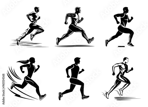 runners collection, sketch illustration - vector
