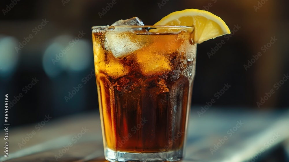 Iced tea in a glass with lemon wedge Iced tea in a glass with lemon wedge