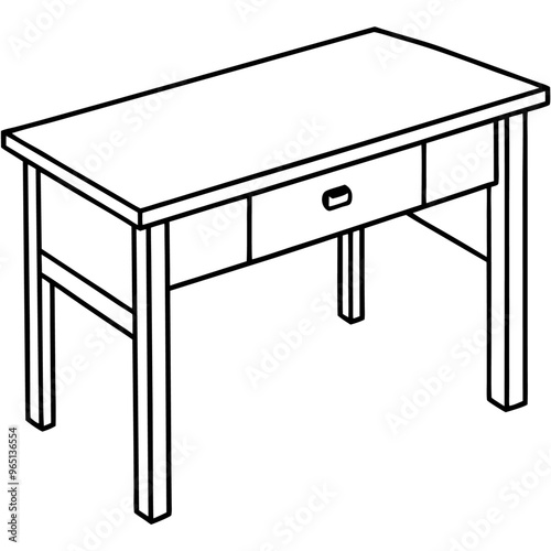 desk outline coloring book page line art illustration digital drawing