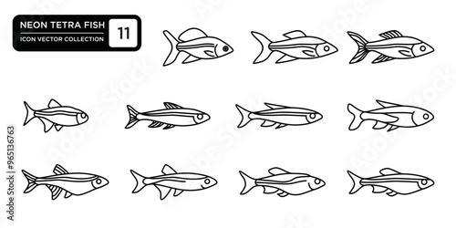Neon tetra fish icons collection, editable and resizable vector icon templates.