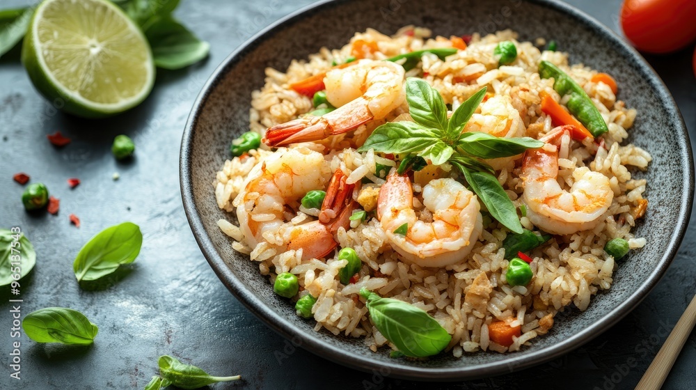 Khao pad fried rice with shrimp and vegetables Khao pad fried rice with shrimp and vegetables