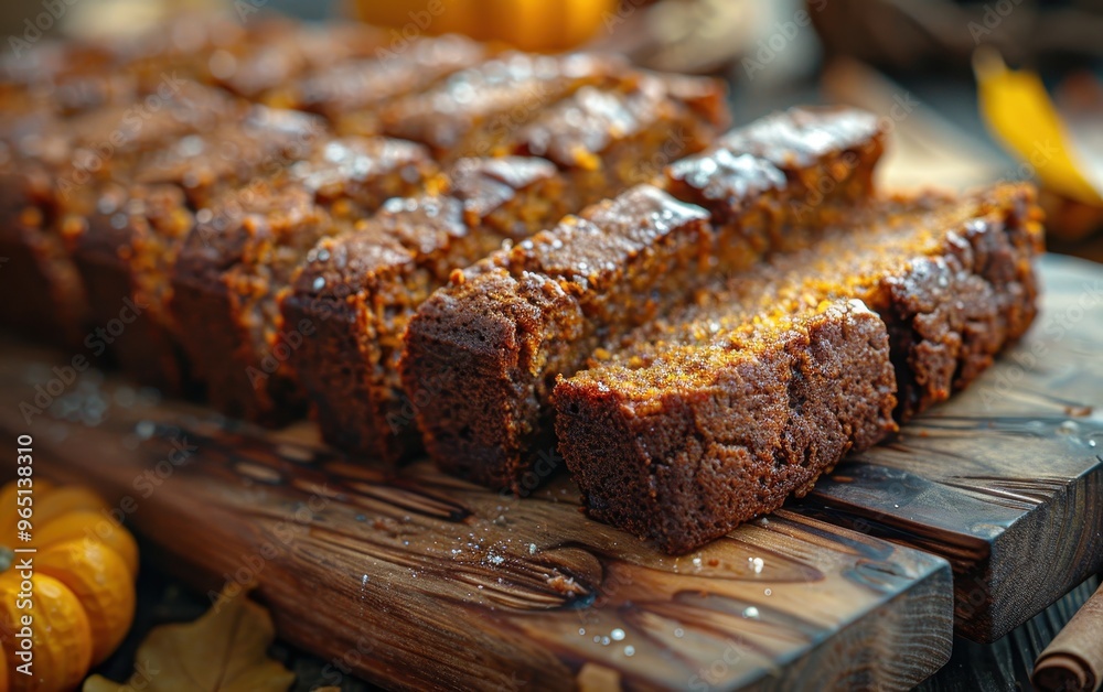 Pumpkin Bread Slices on Wooden Cutting Board Pumpkin Bread Slices on Wooden Cutting Board